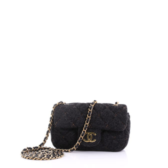 Chanel Chain Flap Bag Quilted Wool Extra Mini Black 3971149