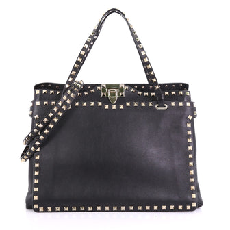 Valentino Rockstud Tote Soft Leather Medium Black 3971152
