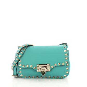 Valentino Rockstud Flip Lock Flap Bag Leather Mini Green 3971156