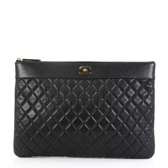 Chanel Mademoiselle Vintage O Case Clutch Quilted Sheepskin 397141