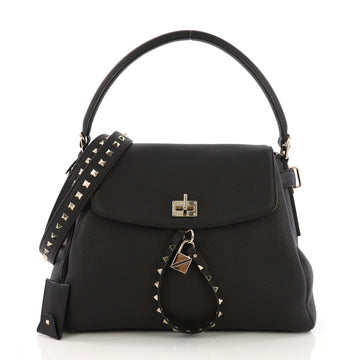 Valentino Twiny Convertible Top Handle Bag Leather Medium Black 397221