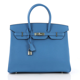 Hermes Birkin Handbag Blue Epsom with Palladium Hardware 35 397291