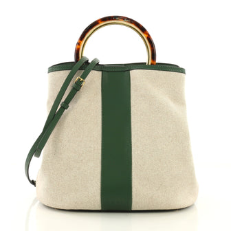Marni Pannier Bucket Bag Canvas with Leather Medium Neutral 397664