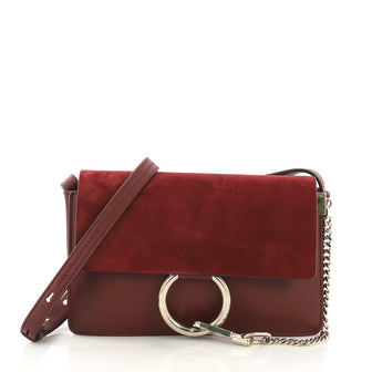 Chloe Faye Shoulder Bag Leather and Suede Small Red 397671