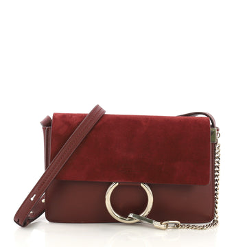 Chloe Faye Shoulder Bag Leather and Suede Small Red 397671