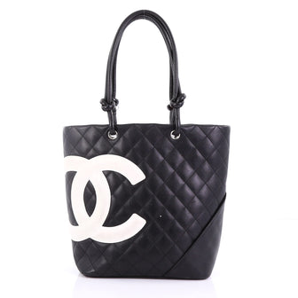 Chanel Cambon Tote Quilted Leather Medium Black 397711