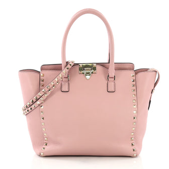 Valentino Rockstud Tote Rigid Leather Medium Pink 397741