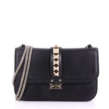 Valentino Glam Lock Shoulder Bag Leather Medium Black 397841