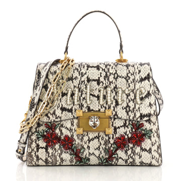 Gucci Osiride Top Handle Bag Embellished Snakeskin Medium White 397881
