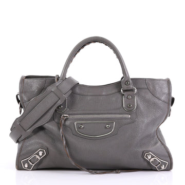 Balenciaga City Classic Studs Metallic Edge Handbag Leather Medium Gray 397911