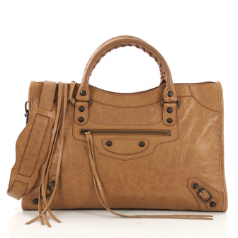 Balenciaga City Classic Studs Handbag Leather Medium Brown 398073