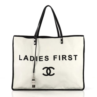 Chanel Let's Demonstrate Tote Canvas Large White 398111