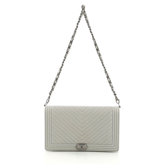 Chanel Boy Wallet on Chain Clutch Chevron Calfskin Blue 3981702