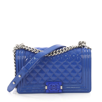 Chanel Boy Flap Bag Quilted Plexiglass Patent Old Medium Blue