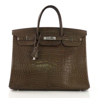 Hermes Birkin Handbag Brown Matte Alligator with Palladium 398311