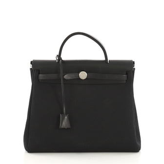 Hermes Herbag Toile and Leather PM Black 398321
