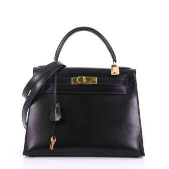 Hermes Kelly Handbag Black Box Calf with Gold Hardware 28 398322