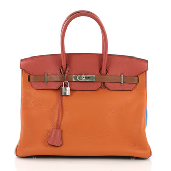 Hermes Birkin Handbag Arlequin Clemence 35 Orange 398421