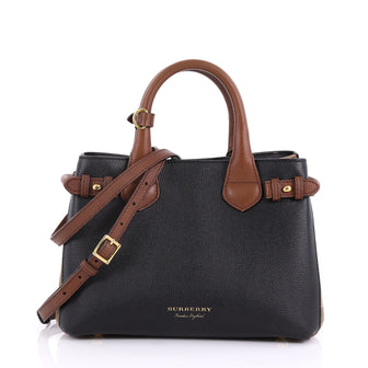 Burberry Banner Convertible Tote Leather and House Check Canvas Mini Black 398491