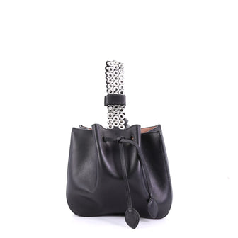 Alaia Wristlet Bucket Bag Leather and Grommet Detail Small Black 398643