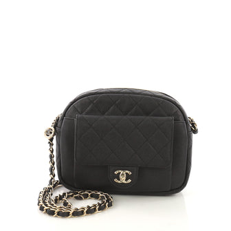 Chanel Front Pocket Camera Bag Quilted Caviar Small Black 398721