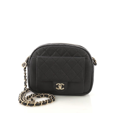 Chanel Front Pocket Camera Bag Quilted Caviar Small Black 398721