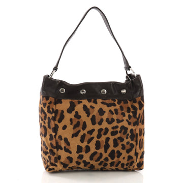 Prada Hobo Cavallino Calf Hair with Studded Leather Medium Brown 398801