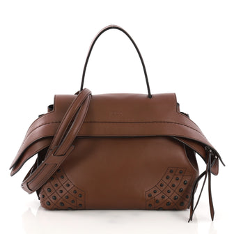 Tod's Studded Convertible Wave Bag Leather Mini Brown