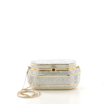 Judith Leiber Chain Minaudiere Box Clutch Crystal Small Gold