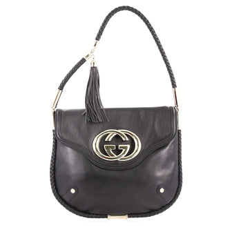 Gucci Britt Tassel Flap Bag Leather Medium Black 399791