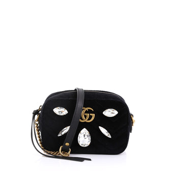 Gucci GG Marmont Shoulder Bag Crystal Embellished Matelasse Black 3998201