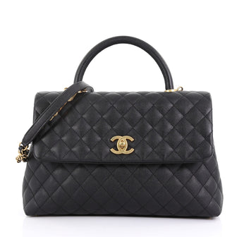 Chanel Coco Top Handle Bag Quilted Caviar Medium Black 399831