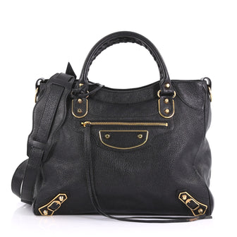 Balenciaga Velo Classic Studs Metallic Edge Handbag Leather Black