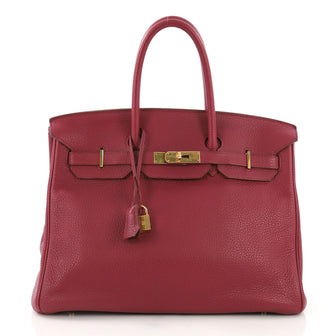 Hermes Birkin Handbag Red Clemence with Gold Hardware 35 Pink
