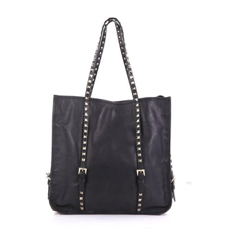 Valentino Rockstud Belted Tote Soft Leather Medium Black 400081