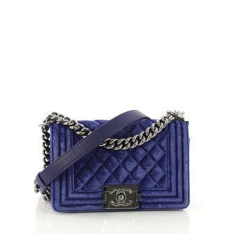 Chanel Boy Flap Bag Quilted Velvet Small Blue