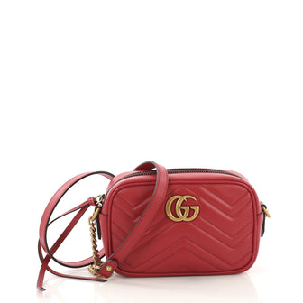 Gucci GG Marmont Shoulder Bag Matelasse Leather Mini Red 400262