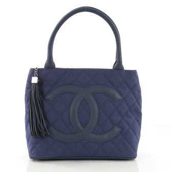 Chanel Vintage CC Tassel Tote Quilted Canvas Medium Blue 40042/1