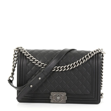 Chanel Boy Flap Bag Quilted Calfskin New Medium Black 400612