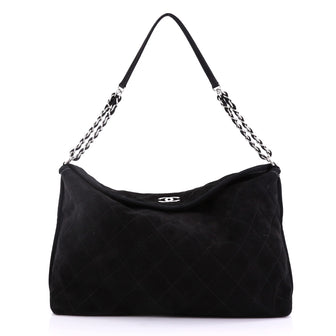 Chanel French Riviera Hobo Quilted Nubuck Large Black