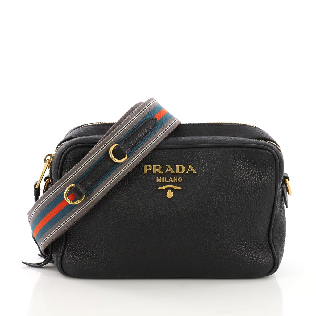 Prada Double Zip Camera Bag Vitello Daino Black 40066137