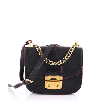 Miu Miu Classic Lock and Chain Handbag Leather Black