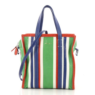 Balenciaga Bazar Convertible Tote Striped Leather Small Blue
