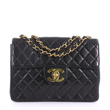 Chanel Vintage Classic Single Flap Bag Quilted Lambskin Jumbo Black