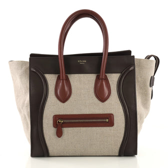 Celine Luggage Handbag Canvas and Leather Mini Brown