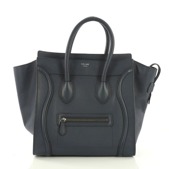 Celine Luggage Handbag Grainy Leather Mini Blue 40066175