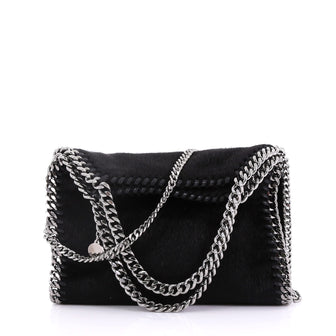 Stella McCartney Falabella Fold Over Crossbody Bag Faux Calf Hair Mini Black 40066181