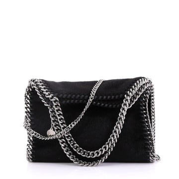Stella McCartney Falabella Fold Over Crossbody Bag Faux Calf Hair Mini Black 40066181