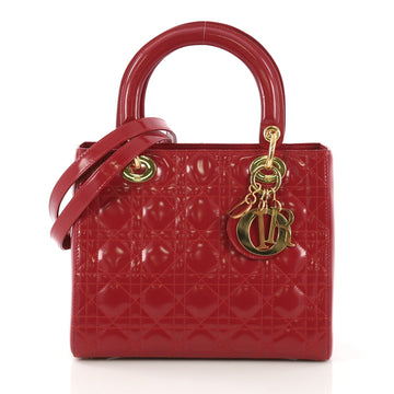 Christian Dior Vintage Lady Dior Handbag Cannage Quilt Patent Medium Red 4006618