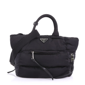 Prada Convertible Bomber Tote Tessuto Medium Black